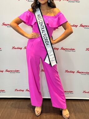 Lilly Pulitzer Off-Shoulder Fuchsia Pink Jumpsuit